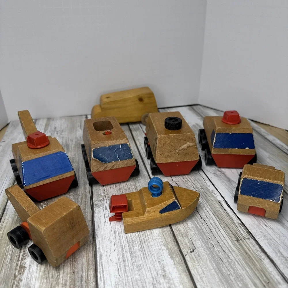 VTG 1971 & 1973 Mattel Putt Putt Wooden Toy Train Boat Trucks Vehicles Cars PreK